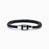 Black Braided Leather Bracelet with Stainless Steel Clasp